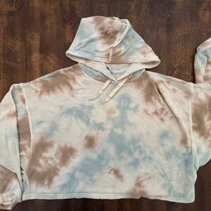 Tie-Dye Cropped Hoodie, Medium, blue/tan/white, lightweight